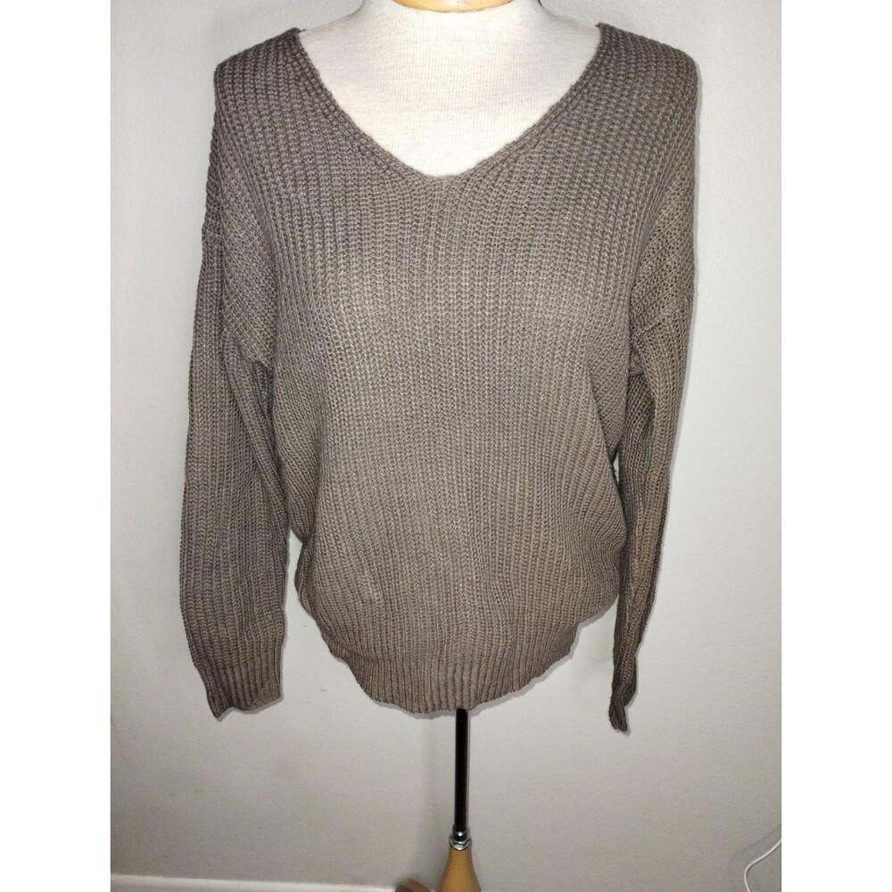 LOVE TREE Juniors Brown Knit Cropped Twist Pullover Sweater Size Small EUC